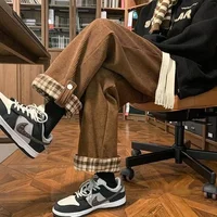 Japanese Style Corduroy Plaid Men's Pants Wide Leg Straight Leg Loose Fit Vintage Sensibility Casual Trousers For Autumn