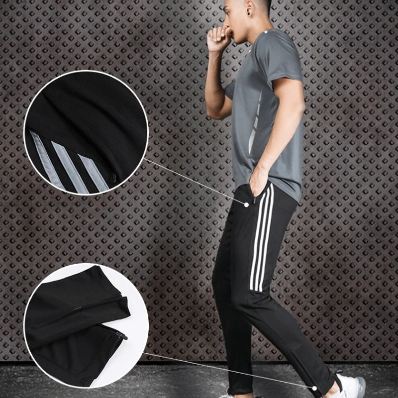 Running Pants Soccer Pants Quick Dry Mens Sports Soccer Football Training Pants With Zipper Pockets Running Jogging Long Pants