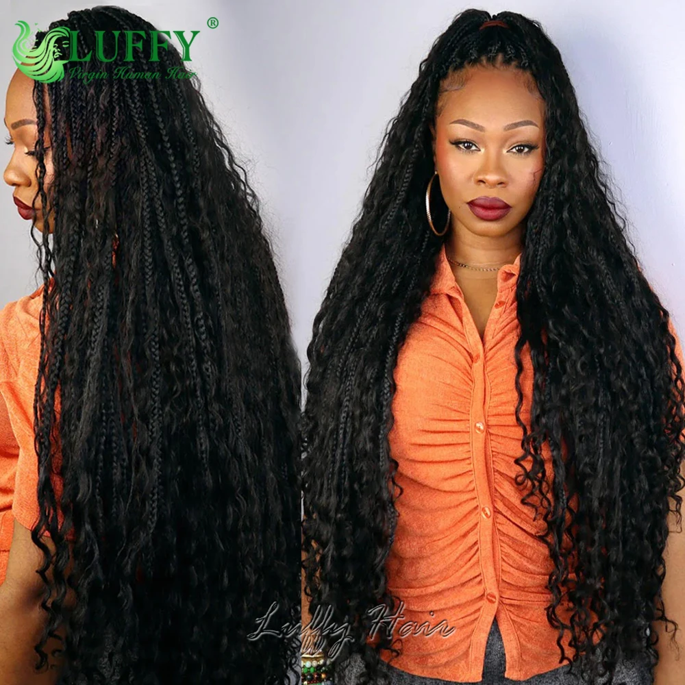 Human Hair Crochet Boho Box Braids With Human Hair Curls Synthetic Braid With Human Hair Curls Braiding Hair Extensions