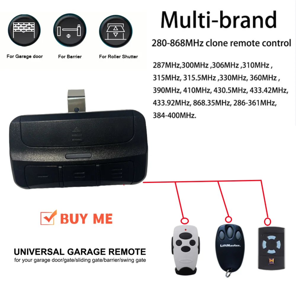 

Universal 433mhz /868mhz /315mhz Multi-frequency Remote Control Duplicator with Car Visor Clip Gate Alarm Remote Rontroller