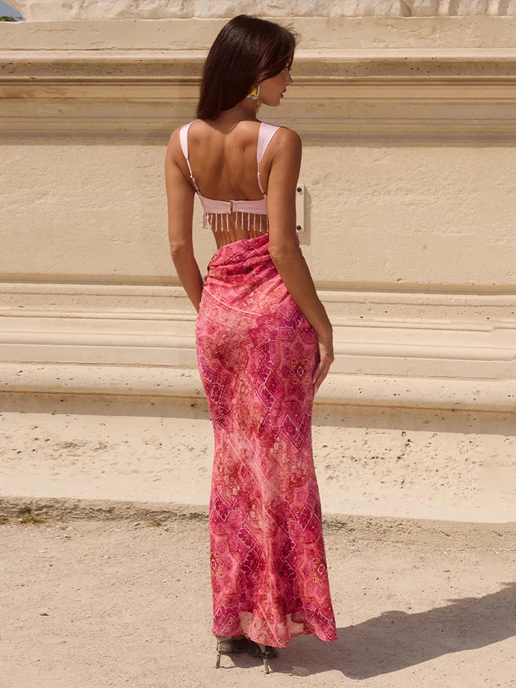 Nibber Fashion Sexy Hollow Tassel Women Dress Y2K Backless Sleeveless Side Ruched Summer Midnight Clubwear Backless Vestidos