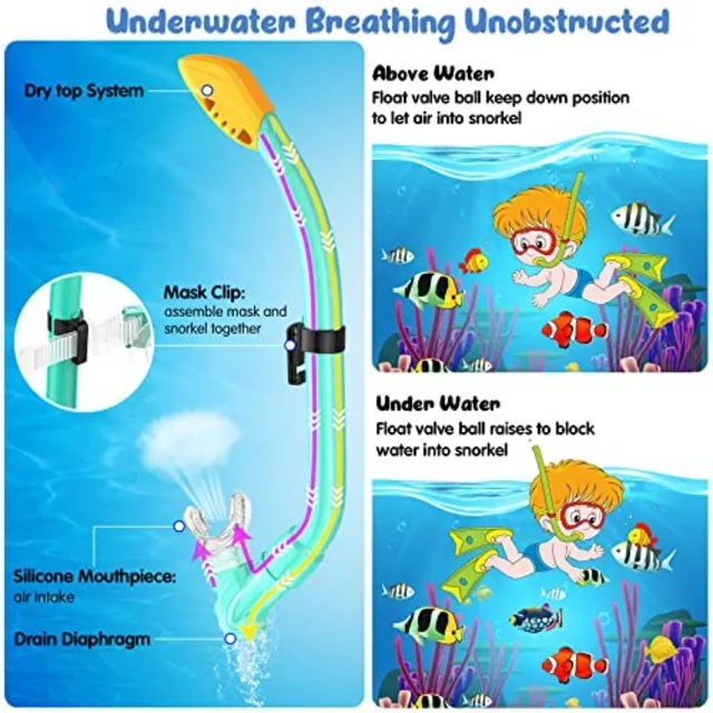 Snorkel Set, Mask Fins Snorkeling Gear for Anti-Fog Swim Goggles 180 Panoramic View Dry Top Snorkel and Dive Flippers Combo wit