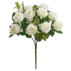 Elegant Green Aloes Red Rose Artificial Bouquet - Lush Silk Floral Arrangement for Weddings and Garden Decor (White)