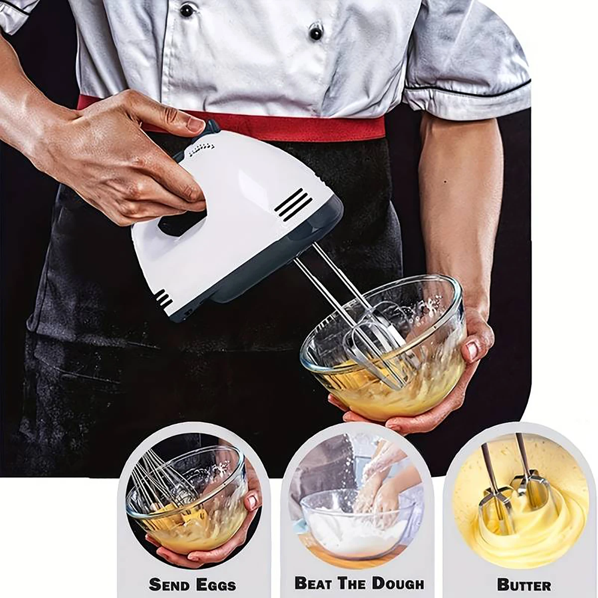 SaengQ Handheld Electric Egg Beater, Household Automatic Mixer, Egg White and Cream Beater, Mini 7-speed White 5