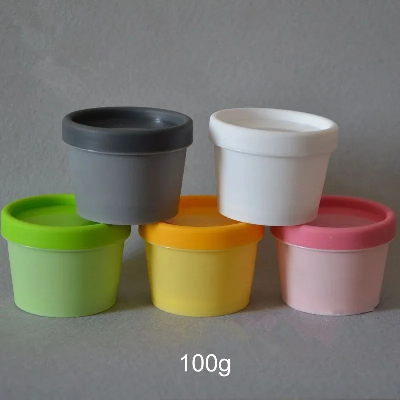 

Free Shipping 100g Plastic Face Mask Cream Jar Green Yellow Pink Bottles Cosmetic Facial Lotion Packing Bowl Box