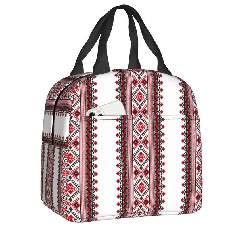 

Ukraine Vyshyvanka Embroidery Insulated Lunch Bag for Camping Travel Bohemian Geometric Leakproof Thermal Cooler Bento Box Kids