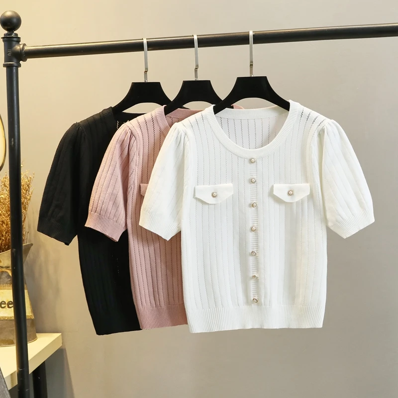 

Women's Round Neck Ice Silk Short Sleeve Sweater