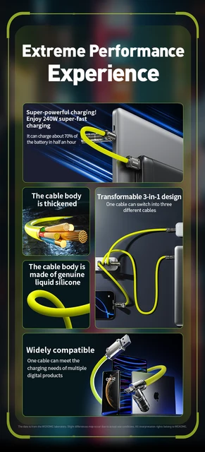 240W 3-in-1 Kirsite Cable USB Fast Charging