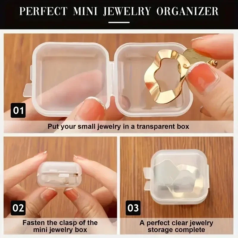 1/15pcs Mini Storage Box Transparent Square Plastic Case for Earring Ring Jewelry Packaging Portable Grocery Storage Organizer 4