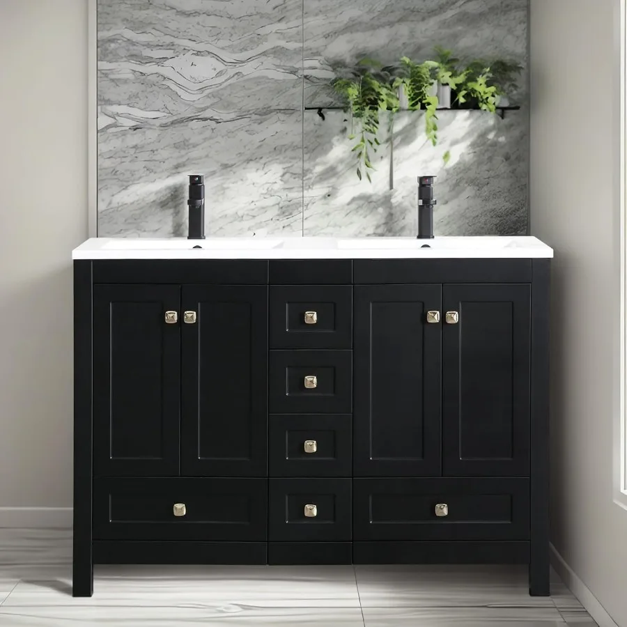 48" Bathroom Vanities with Sink Combo Modern Thickened Wood Bathroom Storage Cabinet w/Undermount Double Sink Home Improvement 3