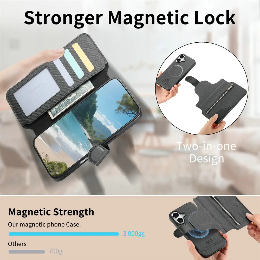 Deluxe Zipper Leather Wallet Case - 2-in-1 Design