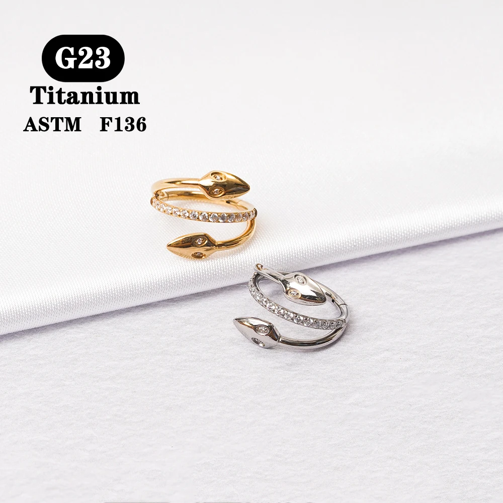 

1 Pcs Titanium G23 Earrings Nose Piercing Two-headed Snake Inlay Zircon Hinged Septum Ring for Women Fashion Body Jewelry 2022