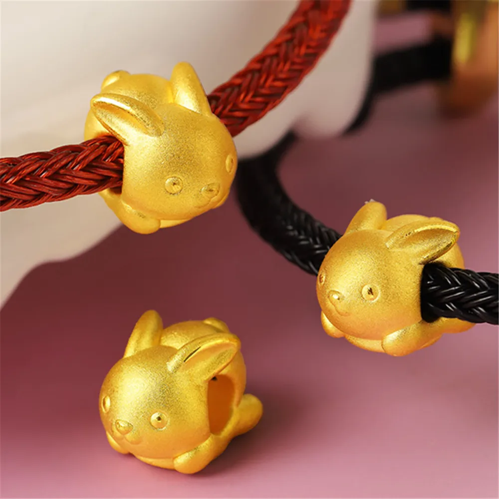 

1pcs Pure 999 24K Yellow Gold Men Women Lucky Rabbit Bead Pendant 0.9-1.1g