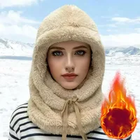 Winter Hat Plush Ear Protection Integrated Neck Warmer Thickened Windproof Face Mask for Women Skiing Cycling Outdoor Sports