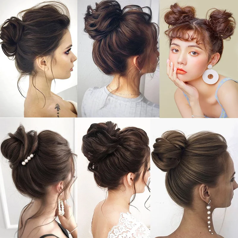 Synthetic Claw Clip-on Hair Chignons Buns Curly Hair Clip Heat Resistant Womens Golden White Gray Bun Wigs