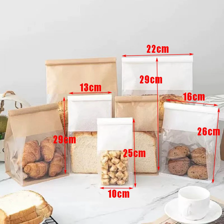 10 Pack Kraft Paper Bread Bags with Transparent Window – Oil-Resistant Toast, Cookie, a... - SKU KPBB1610 - UGI Packaging