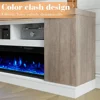 75” Fireplace TV Stand with 60” Electric Fireplace, Chunky Entertainment Center with Wood Grain, Color Clash Entertainment Stand 5