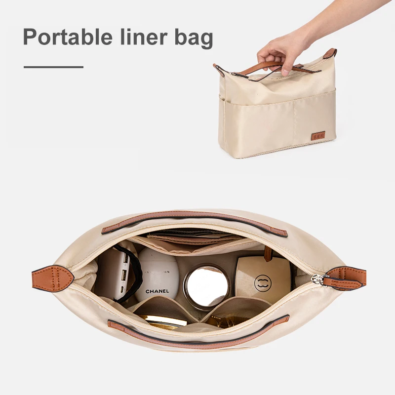 

Organizer Insert Makeup Storage,Satin Bag Organizer With Zipper,Handbag Tote Shaper,Cosmetic Liner For Goyad Neverfull And More