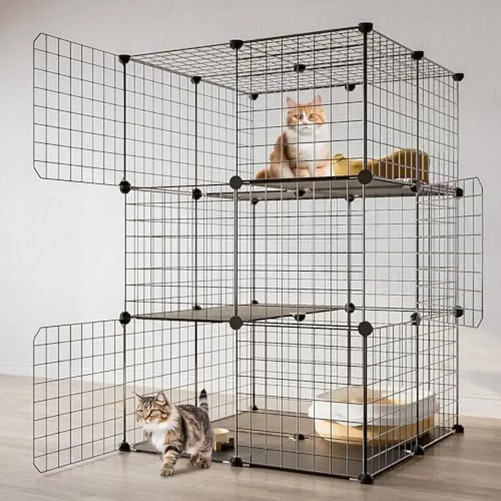 3-Tier Cat Cage Playpen DIY Enclosure Metal Wire Kennels 2Lx2Wx3H Crate Large Exercise Place Ideal Cats Kittens Vertical Space cat cage