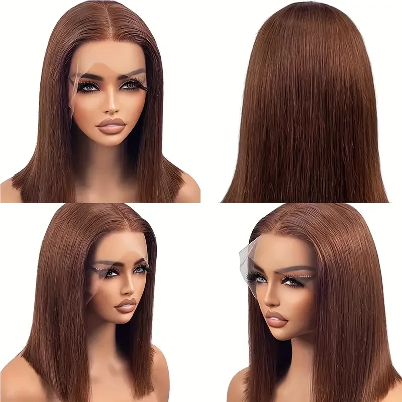 13x4 HD lace 200 Density Chocolate Brown Color Bob Straight Wig