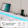 Floating King Bed Frame with LED Lights and USB Ports Modern Upholstered Platform LED Bed Frame King Size,White 6