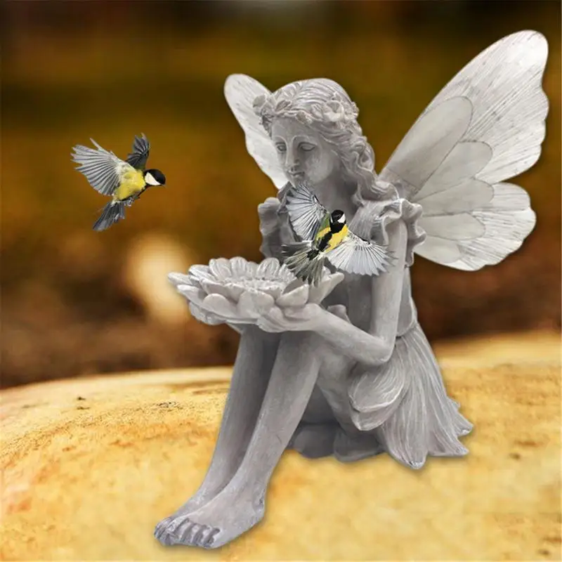 

Sunflower Fairy Statue Home Decor Solar Lighting Wings Ornament Garden Decoration Outdoor Garden Resin Luminous Girl Statue