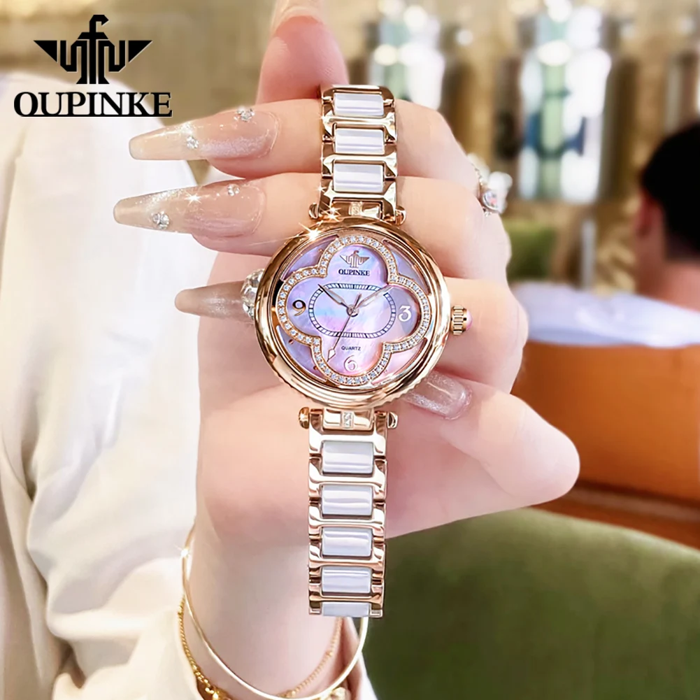 OUPINKE 3272 Women's Watch Imported Quartz Movement Fashion Watch For Women Ceramic Steel Strap 50M Waterproof Woman Wristwatch