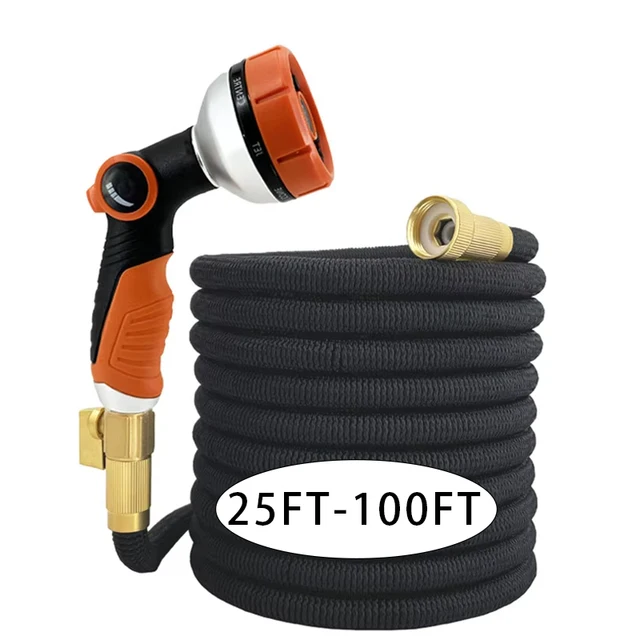 สายยางรดน้ำแบบยืดหดได้ 25-100 ฟุต พร้อมหัวฉีดน้ำ 9 โหมด สายยางรดน้ำแบบถักทนทาน ไม่พันกัน สายยางน้ำมหัศจรรย์แบบยืดหยุ่น ﻿ 1