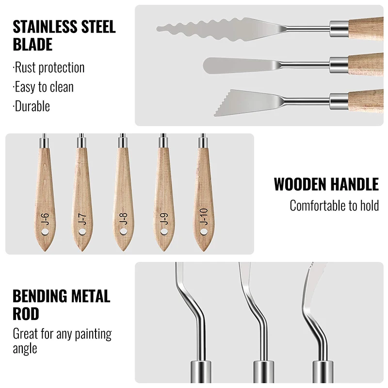 10Pcs Palette Knife Set, Stainless Steel Spatula Painting Knives, Wooden Handle Painting Pallet Knife Set for Oil Painting 3