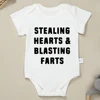 Creative New Baby Girl Boy Cotton Onesie Stealing Hearts and Blasting Farts Letter Print Funny Infant Clothes Comfy Breathable 1