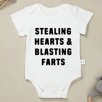 Creative New Baby Girl Boy Cotton Onesie Stealing Hearts and Blasting Farts Letter Print Funny Infant Clothes Comfy Breathable 1