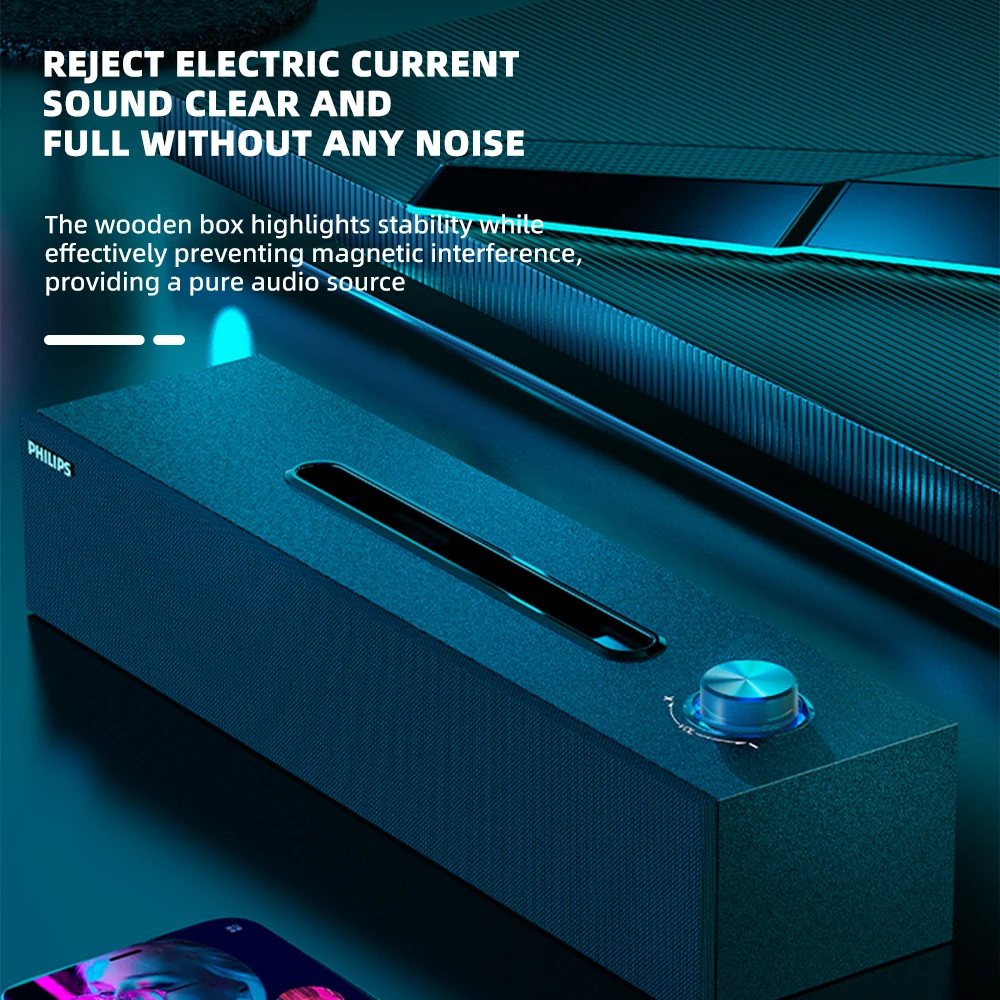 Philips SPA 3808 SoundBar Features a Simple Wood Grain Design HIFI Sound Quality 3D Audio Effect And Built-in Sound Card - Image 3