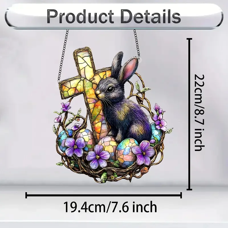 Easter Rabbit Stained Acrylic Suncatcher Window Flowers Home Wall Hanging Living Room Ornament Hand-Painted Panel Door 6