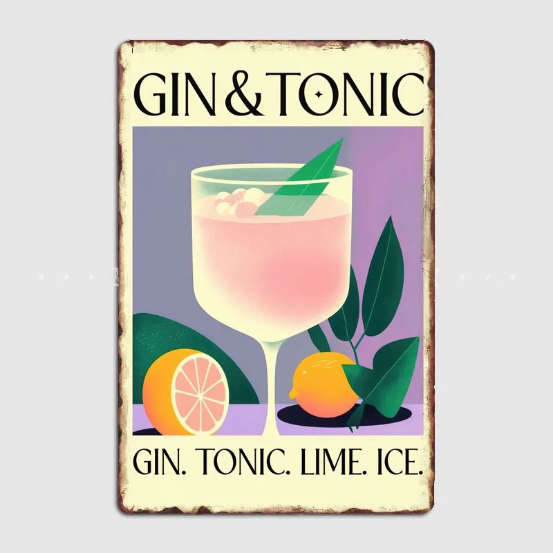 Gin Tonic Viola Cocktail Beer Metal Poster Elf Bar Living Bbq Room Wall Decor Cinema Living Custom Tin Vintage Home Decor