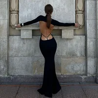 فستان أنيق للحفلات المسائية لخريف 2025 للسيدات بأكمام طويلة بدون ظهر فساتين ماكسي ملابس النادي الليلية ملابس الشارع الشهير 1