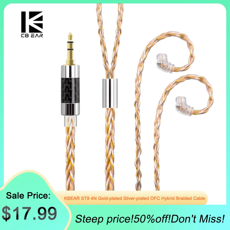 KBEAR ST8 4N Goldplated Silverplated OFC Hybrid Braided Earphones Cable for KZ KBEAR Storm