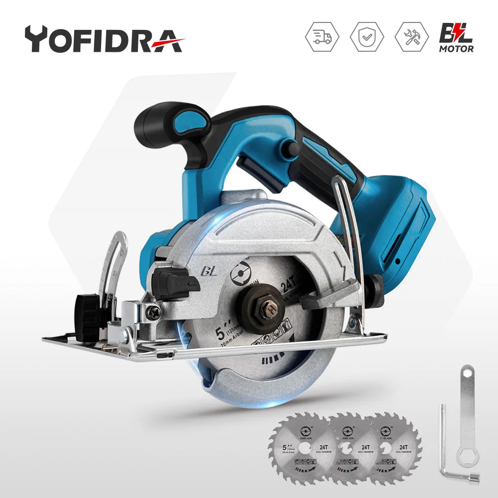 

Yofidra 5 Inch 125MM Brushless Electric Circular Saws Adjustment for Woodworking Electric Cutting Tool For Makita 18V Battery