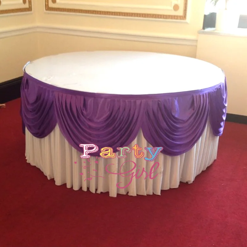 Hot Sale Round Size White Color Ice Silk Table Skirt Banquet Wedding Tablecloth Skirting Include Swag Drape Christmas Decoration
