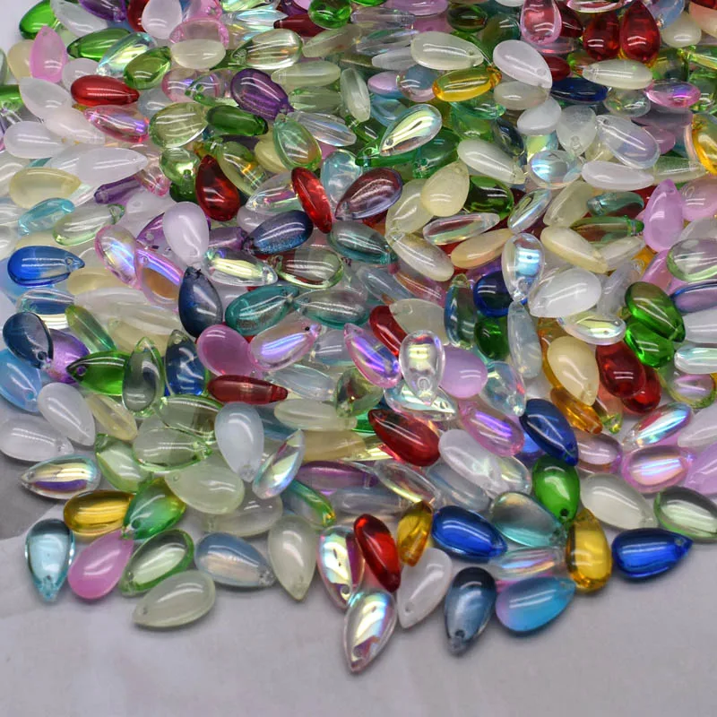 thumbnail image 1 of 30/60 cuentas de vidrio checas con forma de gota de agua de 8 x 14 mm, accesorios de joyería para bricolaje, cuentas sueltas de vidrio con forma de gota de agua para hacer joyas y collares, 1 of 5