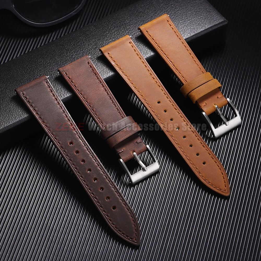 Schnellverschluss-Uhrenarmband aus Vintage-Leder mit Nähten, Rindslederarmband für Omega 18/19/20/21/22/24 mm, braunes Armband für Seiko – Detail 3