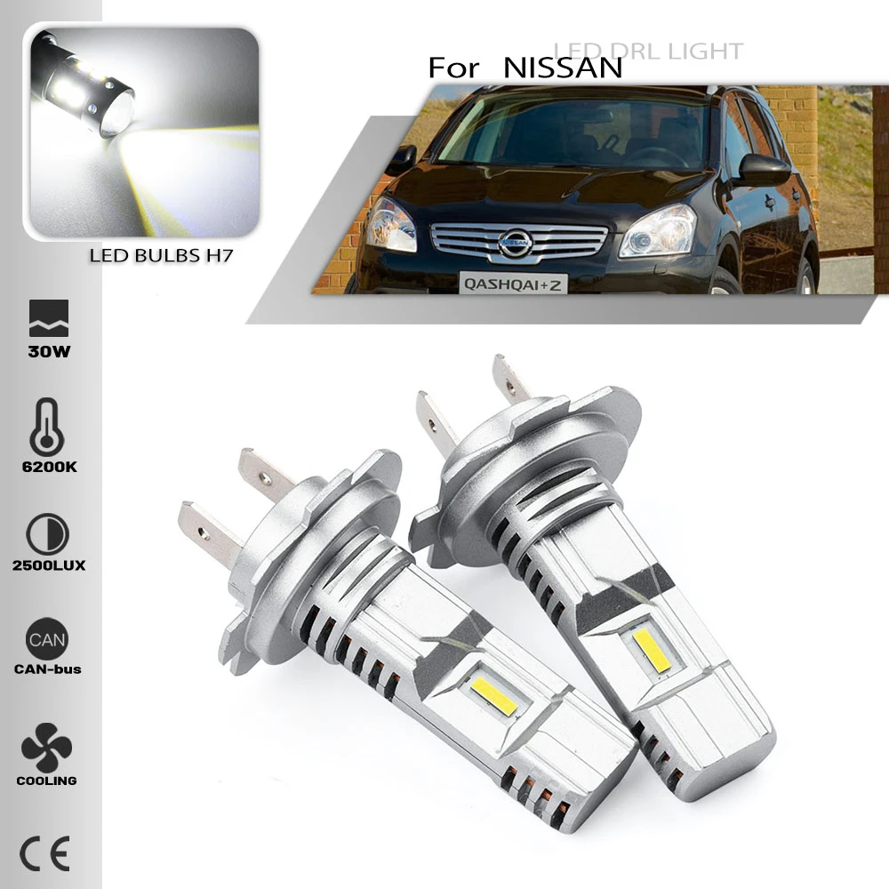 2PCS H7 Led Mini Bulbs For NISSAN QASHQAI +2 J10 JJ10E Car Headlights