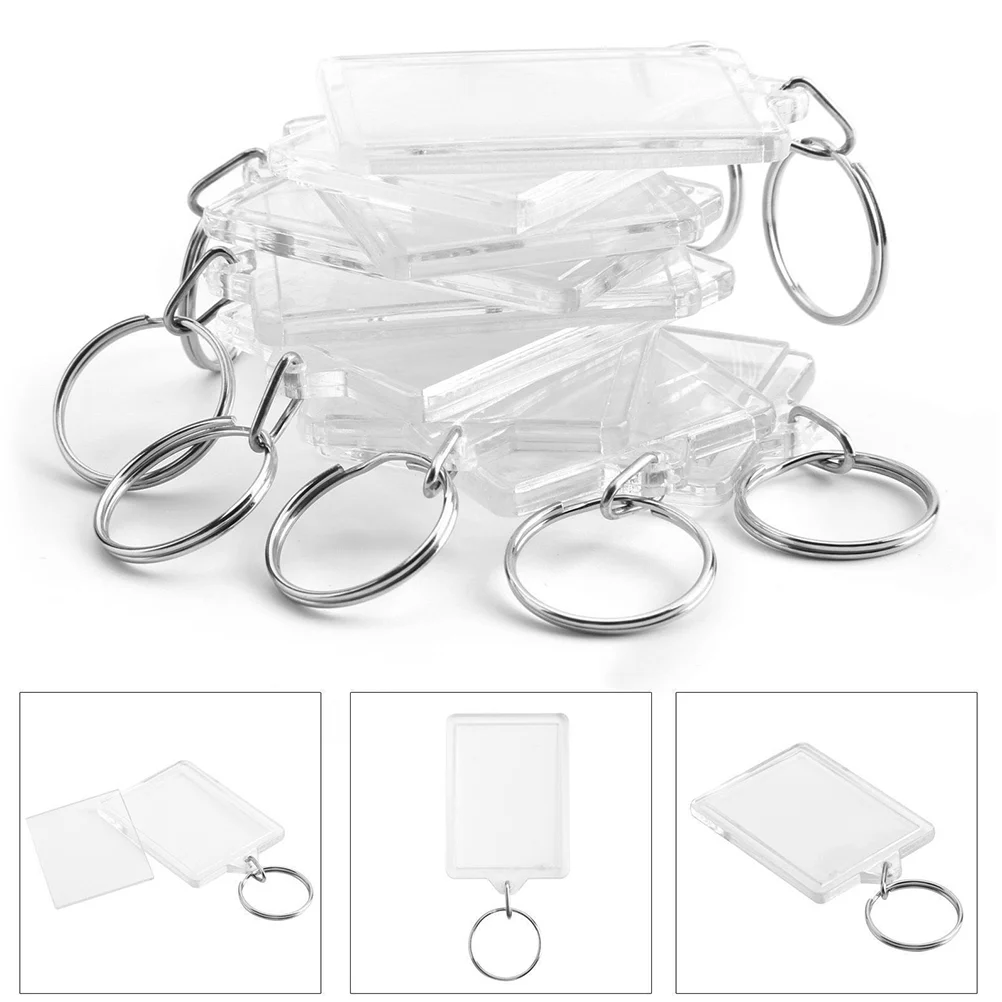 100pcs Transparent Blank Acrylic Insert Photo Picture Frame Keyring Keychain Key Holder DIY Split Ring Key Chain Gift