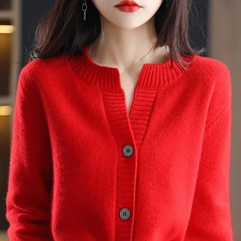 

Stylish Solid Color O-Neck Button Knitted Cardigan Sweater Women's Clothing 2022 Autumn New Casual Tops All-match Commute Coat