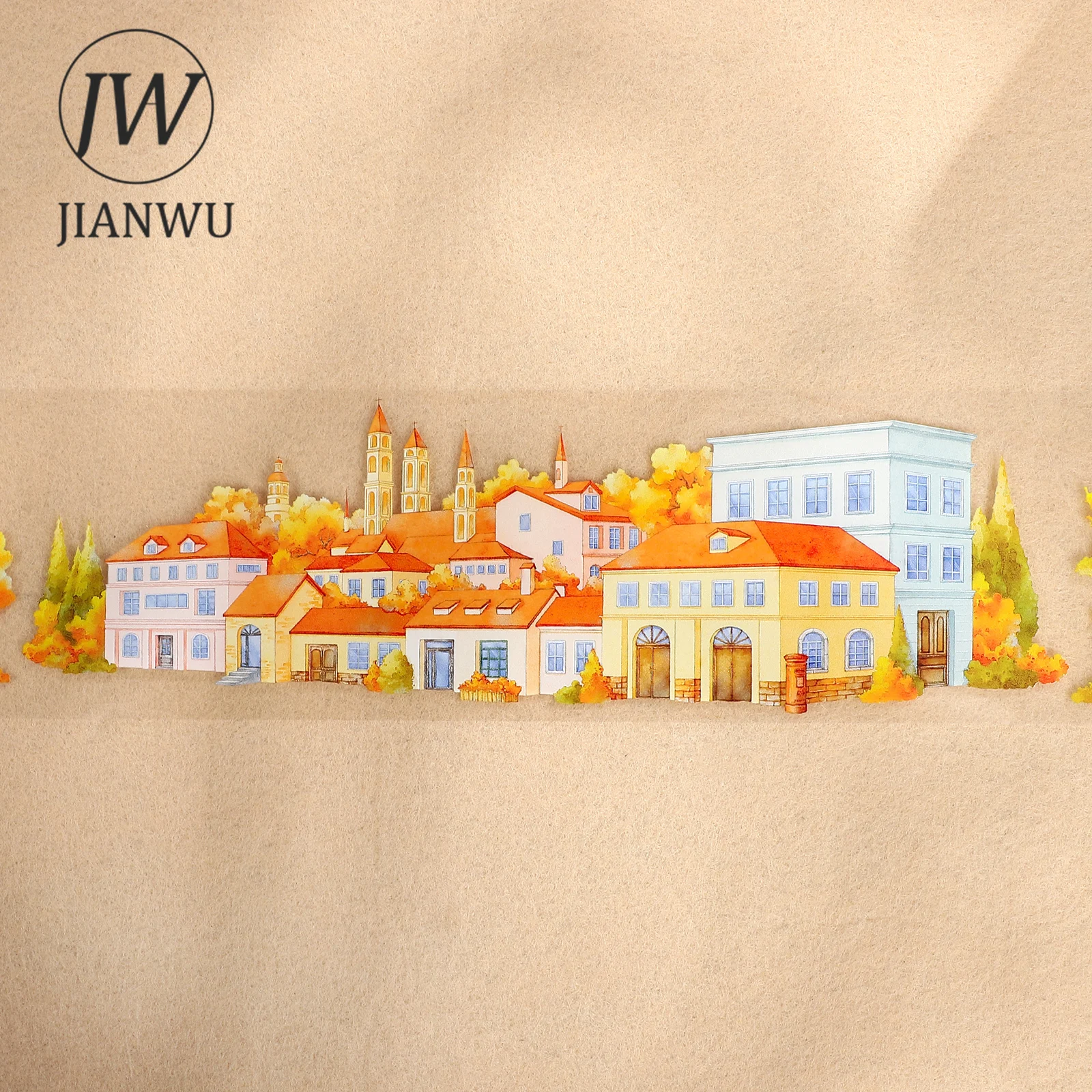 JIANWU 70mm*5m 빈티지 가을 거리 마을 집 풍경 소재 콜라주 스크랩북 PET 테이프 창의적인 DIY 저널 문구류