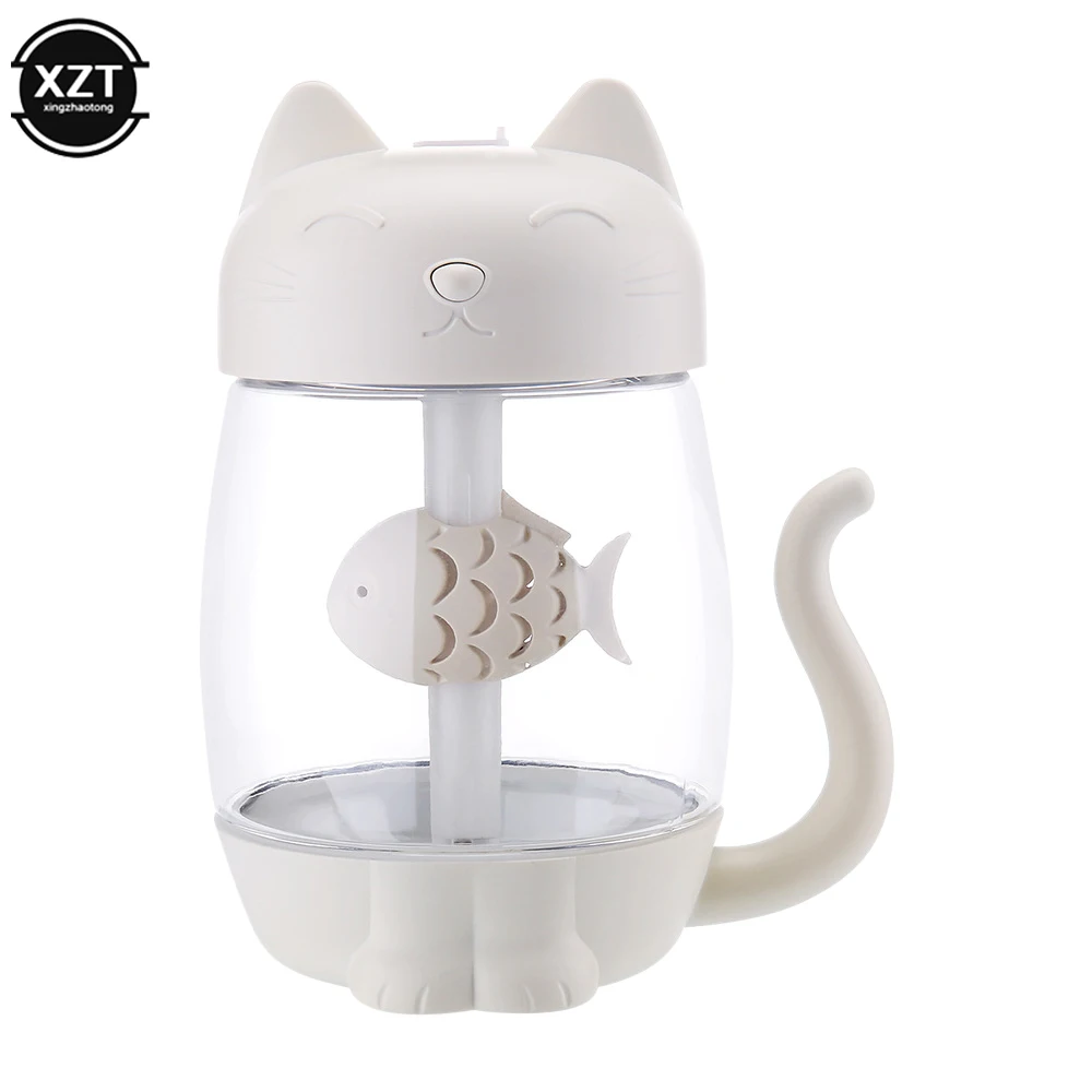 350ML Cat Air Humidifier With Color LED Light Ultrasonic 3 In 1 Adorable Cat Eat Fish Humidificador USB Aroma Diffuser Fogger