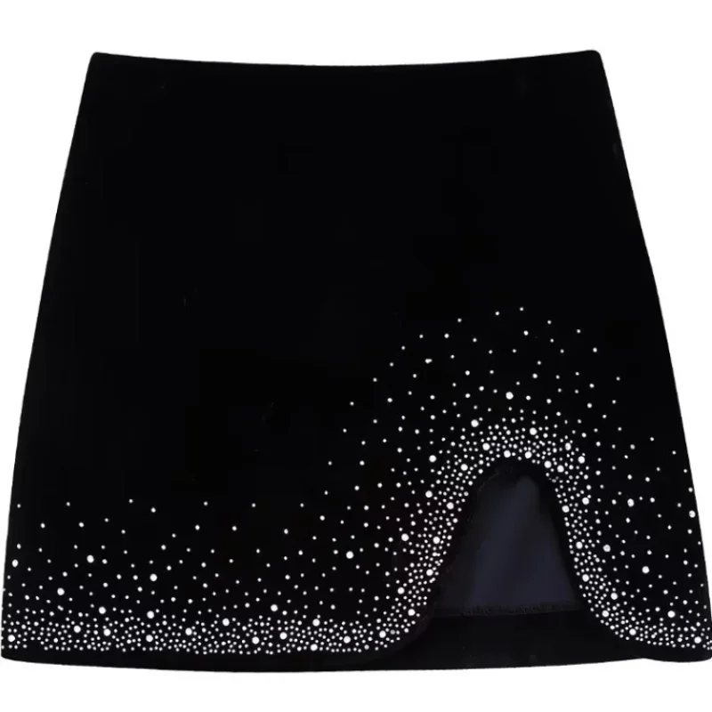 Women's Fashion Sequin Design Irregular Velvet Miniskirt Street Style Women's Fashion Side Slit Hip Wrap Skirt Korean Clothing sequin design men jacket sequined stand collar men s baseball uniform style jacket for club stage streetwear for night for men