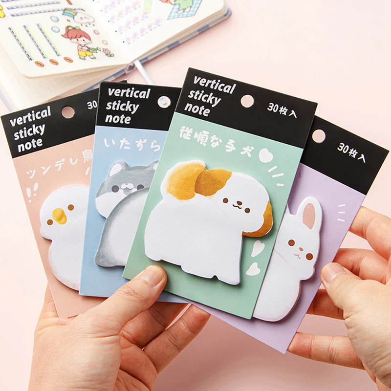 30 Sheets Korean Cute Birds Dog Cat Rabbit Sticky Notes Kawaii Memo Pads Post Notepads Stationery School Office Supply Accessory