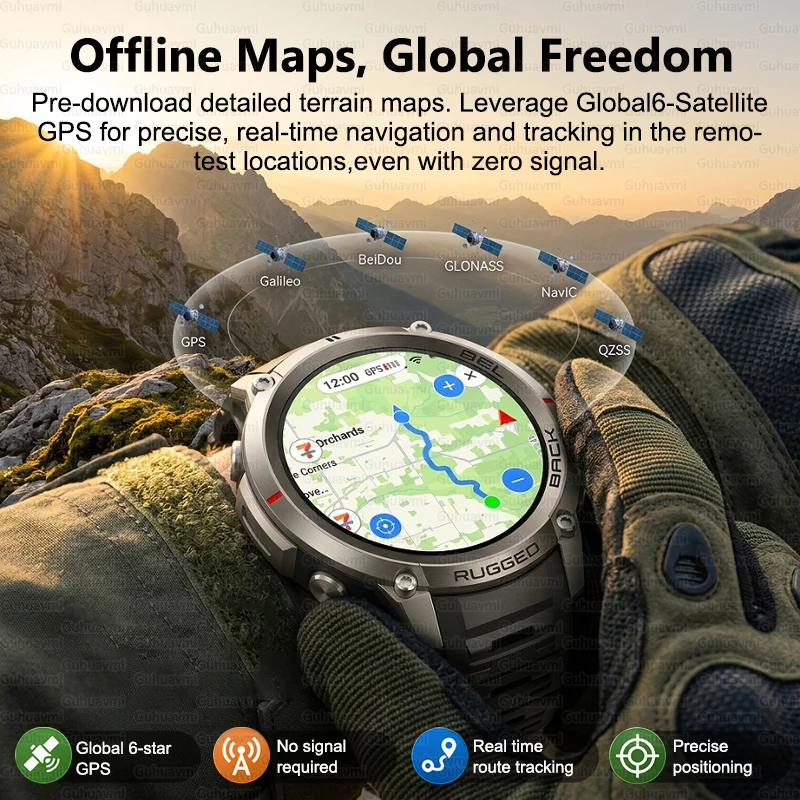 2026New Military Grade GPS Smart Watch Sapphire Screen 5ATM Waterproof Compass Altimeter Bluetooth Call Outdoor Adventure Watchs_voghion.com