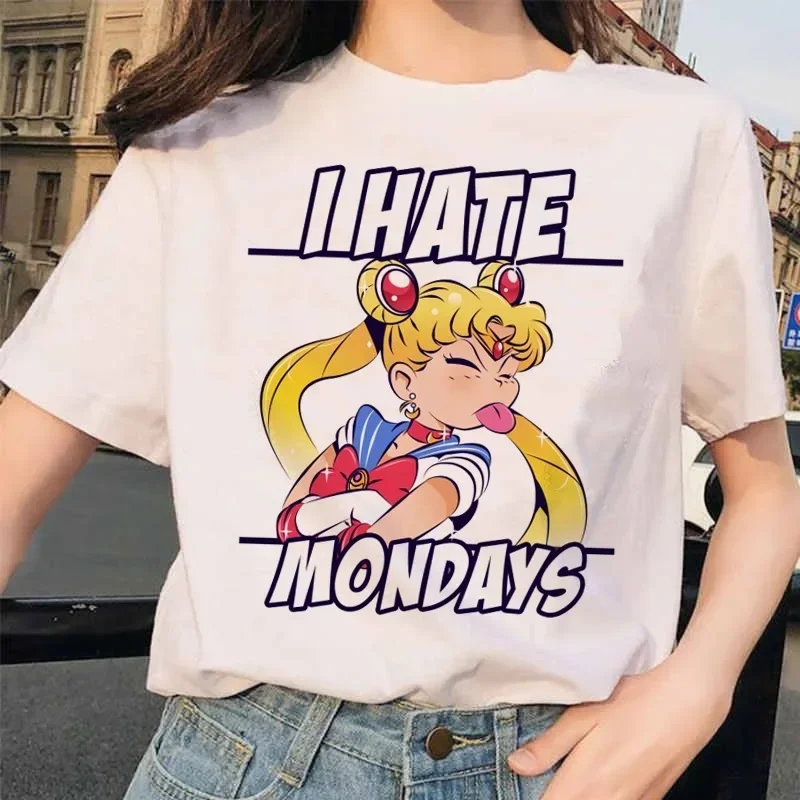 

Harajuku Summer Kawaii Women T-shirt Tops Sailor Moon Funny Cartoon Graphic Printing T Shirts Fashion Casual Short Sleeve Tees