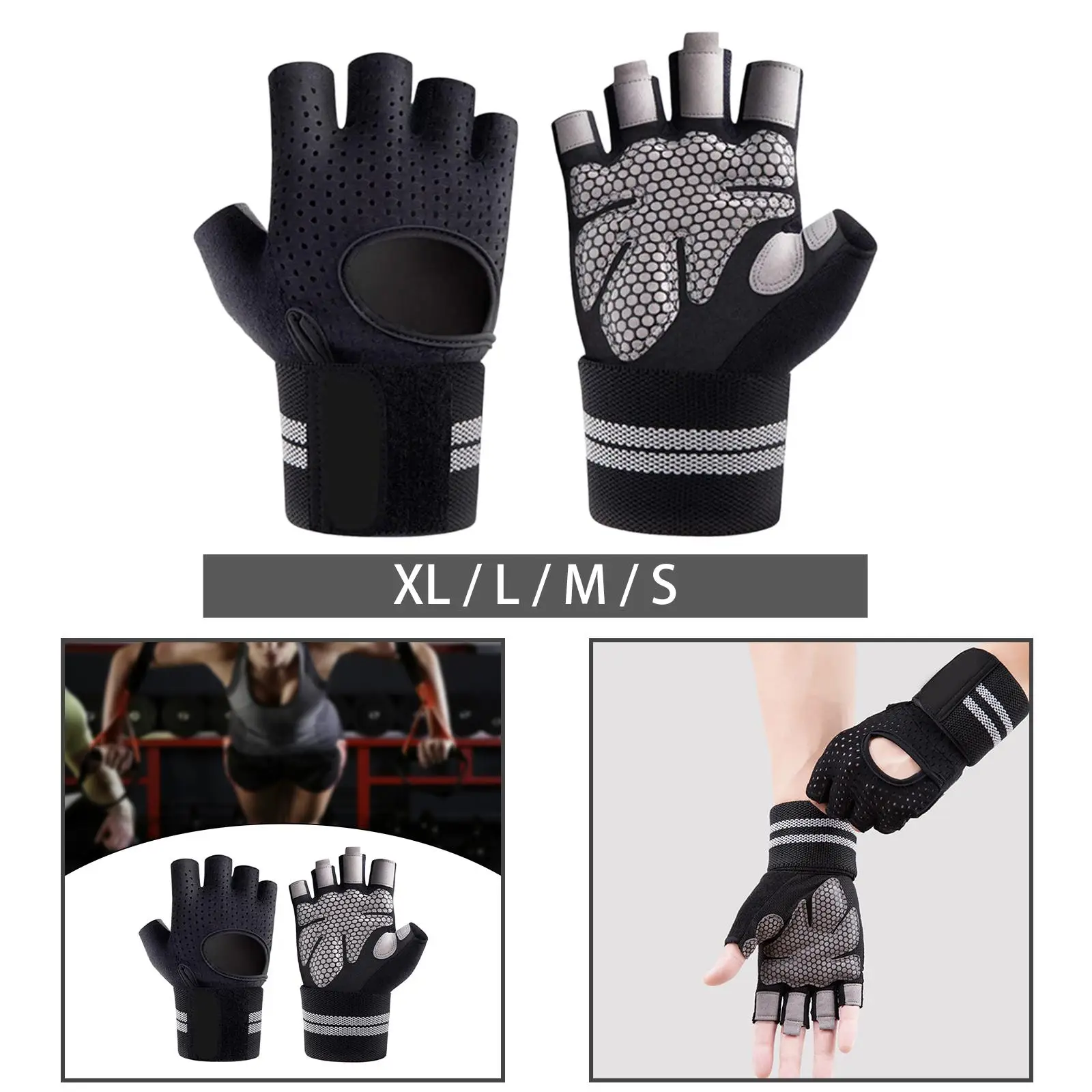 Workout Gloves with Adjustable Wrist Strap Protective Anti Slip Half Finger